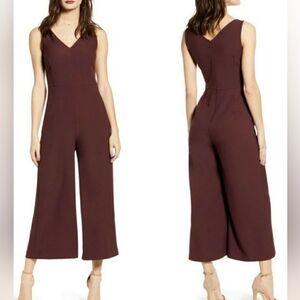 Leith Burgundy Fudge Pant Jumpsuit Wide Leg V-Neck Sleeveless w/ Pockets- XL
